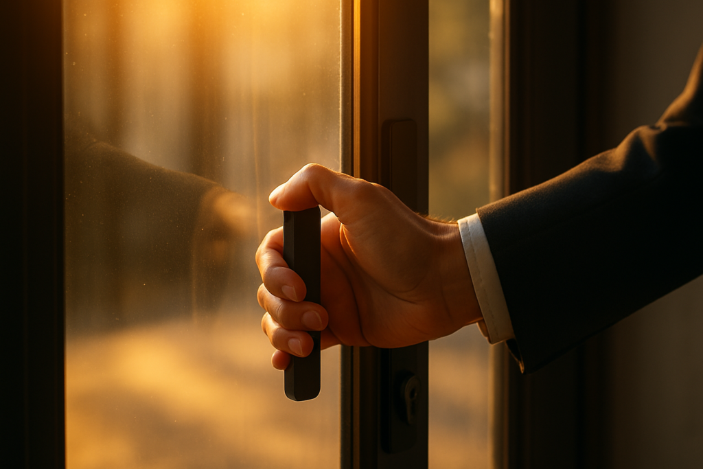 Uomo che apre una porta – simbolo del cambiamento e dell’accesso a nuove possibilità nel business coaching
