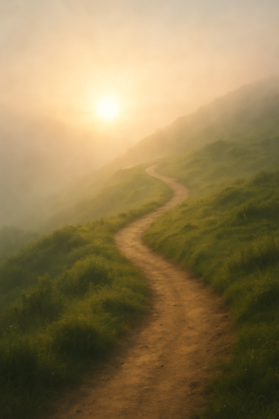 Sentiero tra le colline immerso nella luce – simbolo di visione, possibilità e direzione nel business coaching
